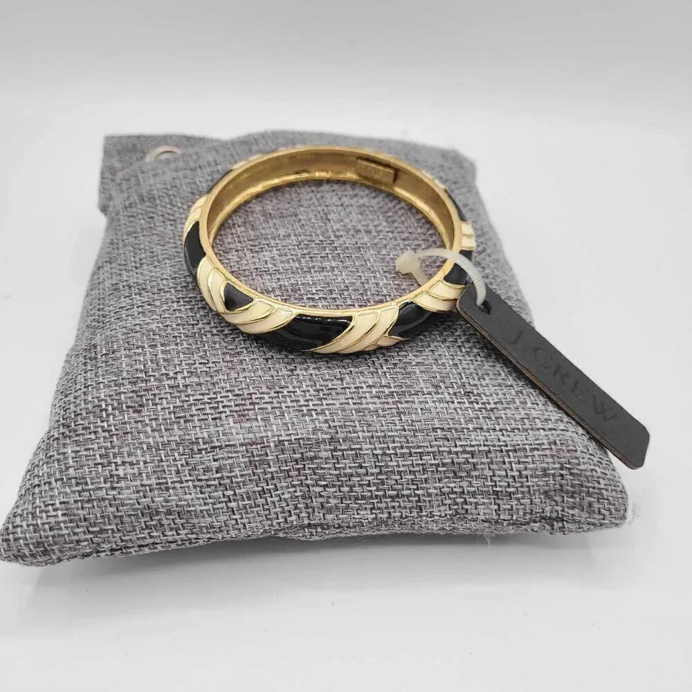 J Crew Black and Ivory Gold Tone Bangle Bracelet NWT! NEW!